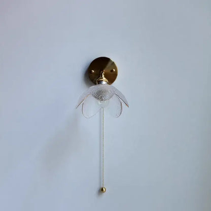 DecorBites™ LED glass wall light fixture with a brass base and pull chain for modern living room or bar use