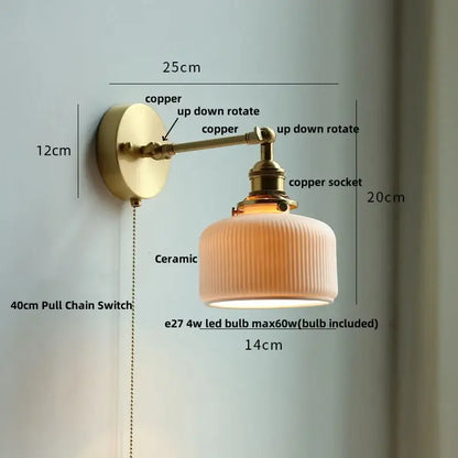 DecorBites™ vintage-style copper wall light fixture with ribbed ceramic shade for modern living room or bar use