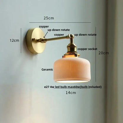 Copper finished DecorBites™ LED glass wall light fixture with ribbed ceramic shade for modern living room bar