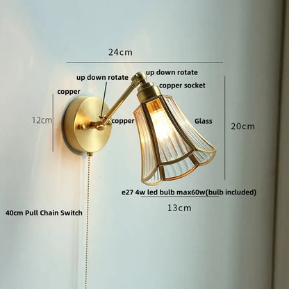 Copper DecorBites™ LED wall light fixture with fluted glass shade and adjustable arm for modern living room or bar