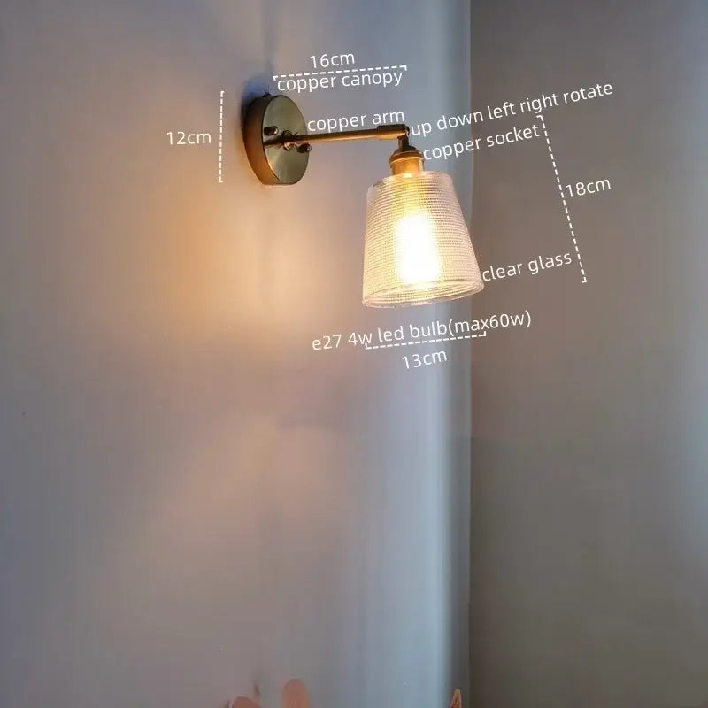Copper wall lights with clear glass shade and adjustable arm by DecorBites led glass for modern bedroom decor