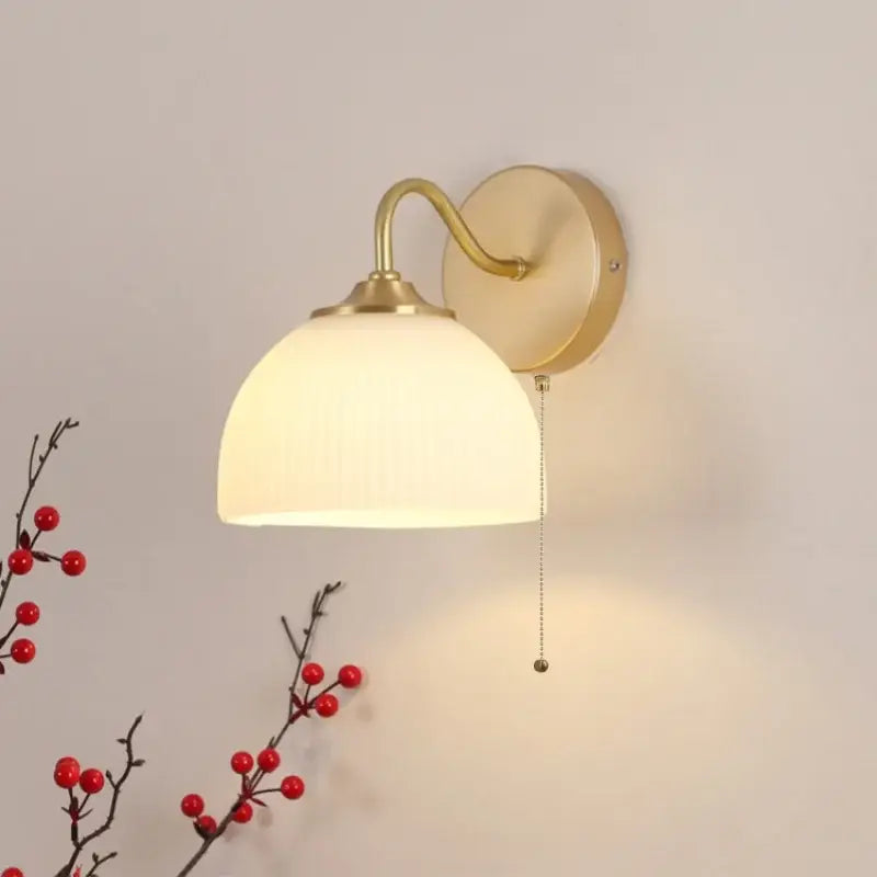 Decorbites led glass wall sconce with warm brass finish and ribbed opal glass shade for modern stair lighting