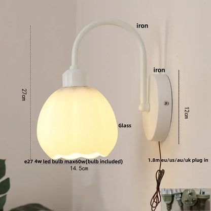 White glass wall sconce with curved iron arm and circular mount decorbites led glass modern stair light fixture