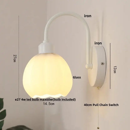 White iron decorbites led glass wall sconce with frosted glass shade and pull chain switch for modern stair lighting