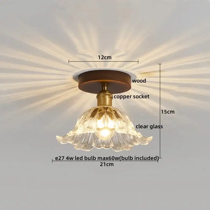 DecorBites™ LED glass wood ceiling light with delicate clear glass chandelier and brass accents for living room use