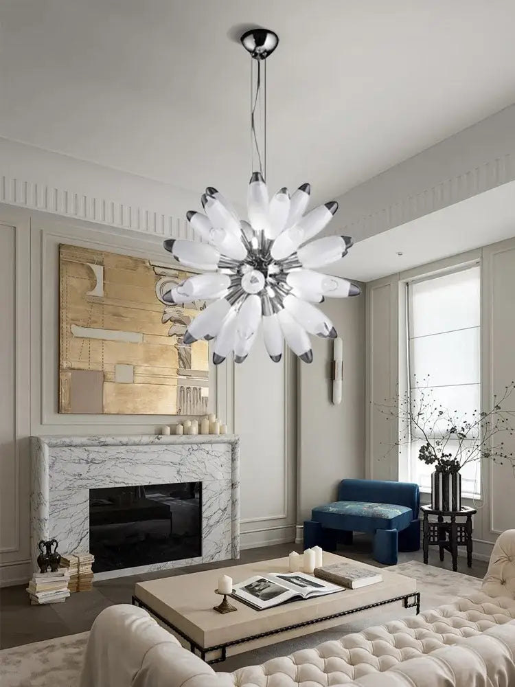 DecorBites led globe 2025 chandelier in chrome and gold with silver petal-like arms for modern lighting decor