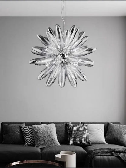 Decorbites led globe 2025 chandelier in chrome gold featuring a transparent glass sunburst design with metallic accents