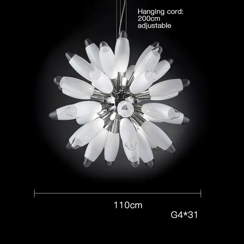 Decorbites led globe 2025 chandelier in chrome with white frosted glass and crystal features 31 g4 bulbs in radial design
