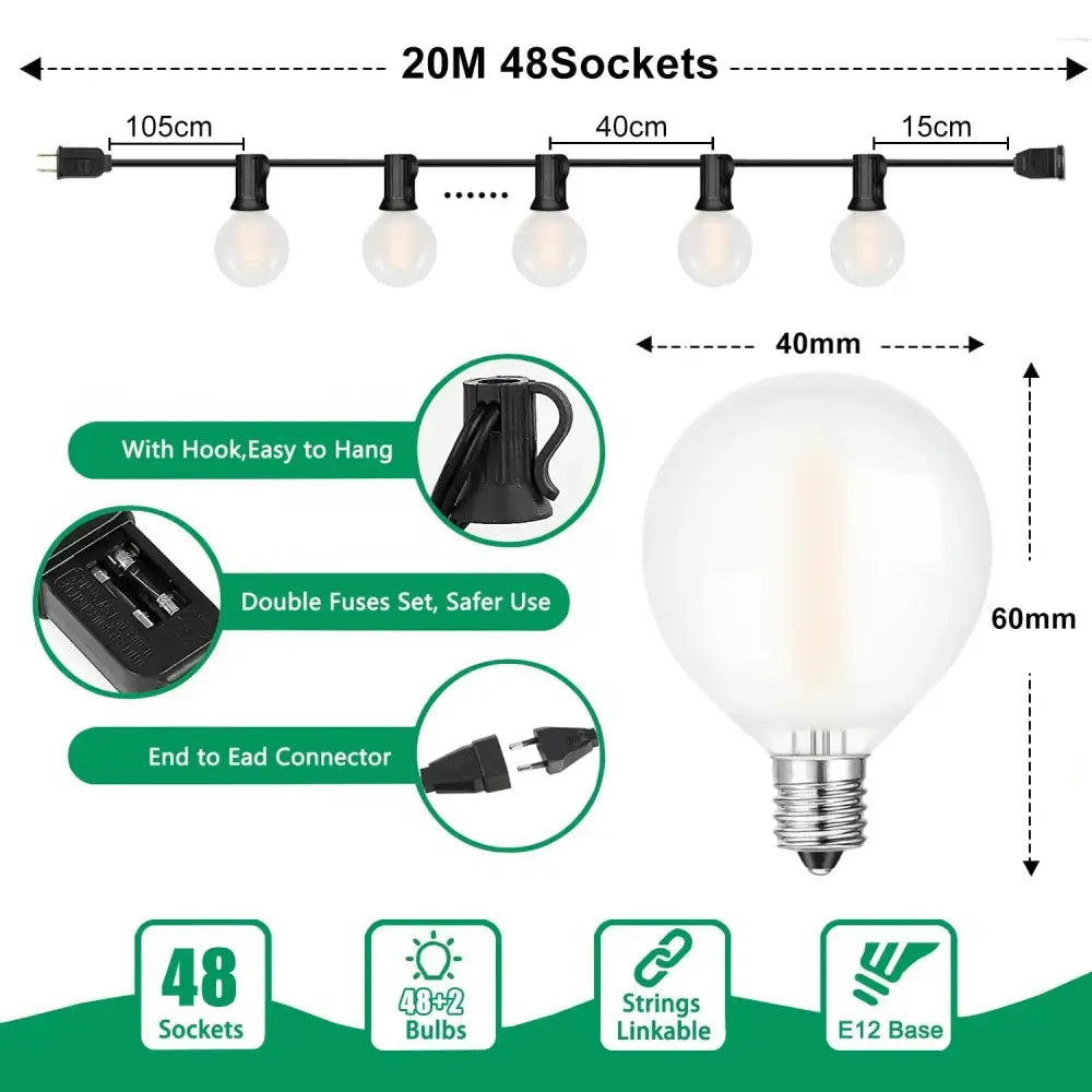A clear glass globe led bulb with metallic e12 base for decorbites led globe string lights outdoor patio use