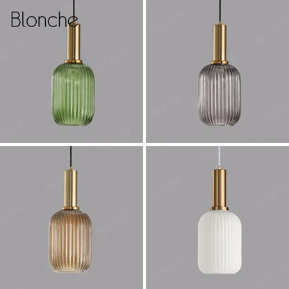 Decorbites led gold chandelier pendant lights with cylindrical ridged glass shades in green gray amber and white