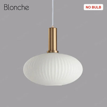 White ribbed glass pendant light with brass-finished metal stem in decorbites led gold chandelier for home decor