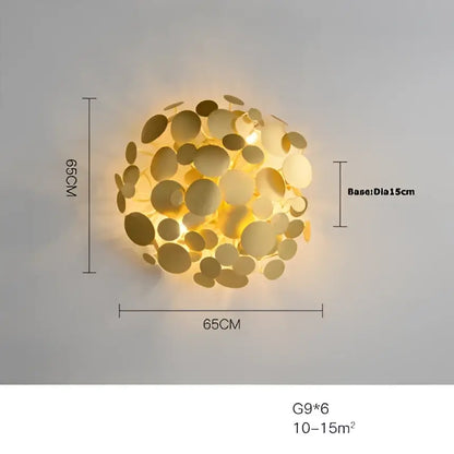 Gold-colored spherical wall sconce with overlapping circular metal discs by decorbites led golden maple for bedroom and corridor
