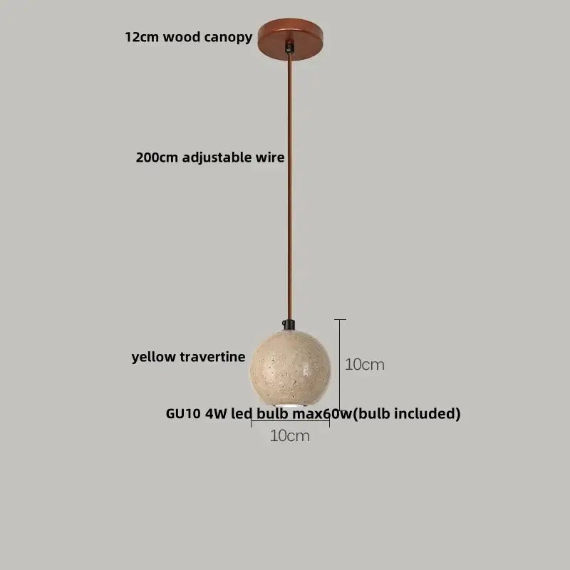 Decorbites led gourd pendant light spherical 10cm yellow textured travertine finish with copper wire suspension