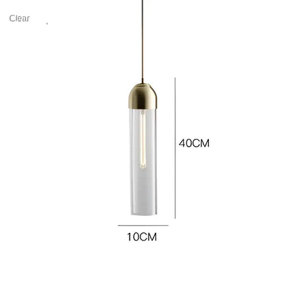 A sleek decorbites led green glass pendant light with a clear cylinder and brass finish for kitchen bar decor