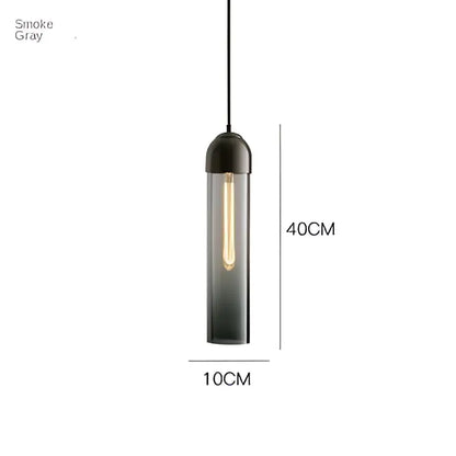 Smoke gray cylindrical pendant light with visible filament bulb in decorbites led green glass kitchen bar lamp