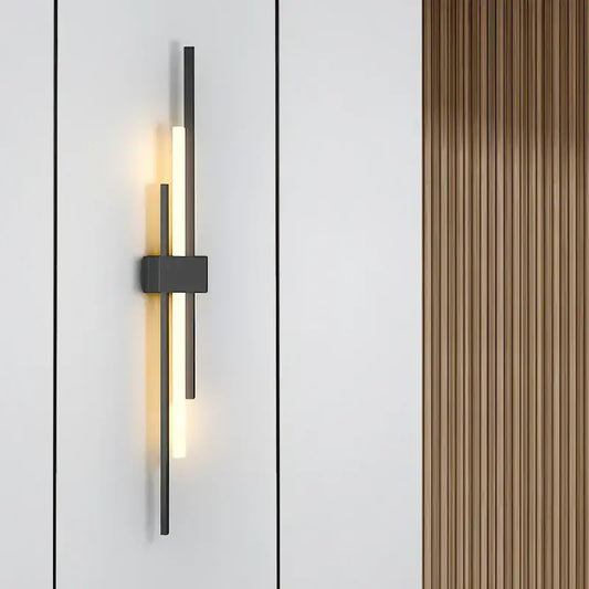 Modern black metal wall lamp with vertical illuminated bar and minimalist design from DecorBites LED grille collection