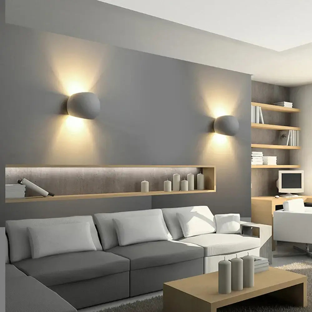 Modern gray decorbites led gypsum wall lamp with warm focused lighting for indoor bedroom and living room use