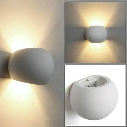 White matte-finished spherical decorbites led gypsum wall lamp with smooth minimalist design for indoor lighting