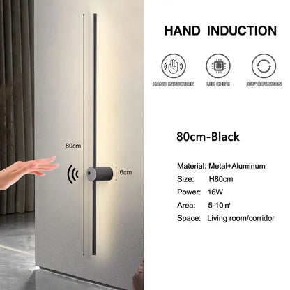 Decorbites led hand 80cm black hand induction wall lamp with metal and aluminum construction for corridor and bedroom