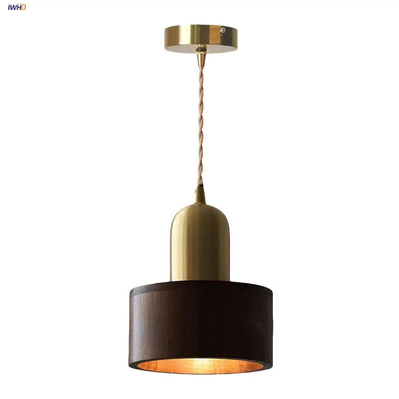DecorBites led hanging lamp with brass and dark wood pendant light featuring twisted cord suspension in copper walnut wood