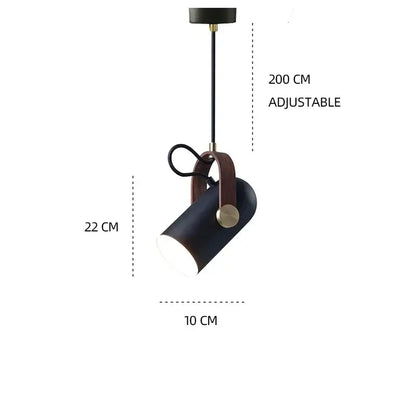 Black cylindrical pendant light with leather strap and brass accents decorbites led hanging lamp for bar and bedroom