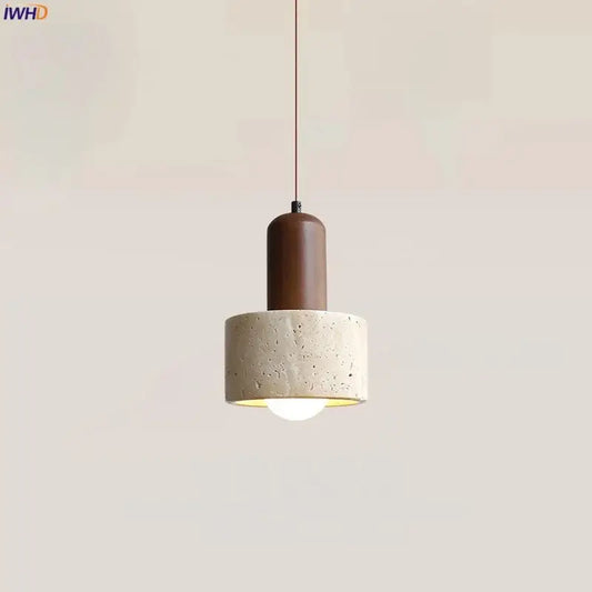 Minimalist decorbites led hanging lamp with matte brown top and off-white concrete base for kitchen and cafe lighting