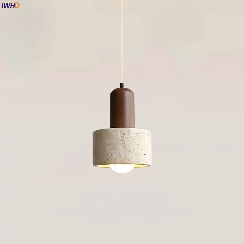 Minimalist decorbites led hanging lamp with matte brown top and off-white concrete base for kitchen and cafe lighting