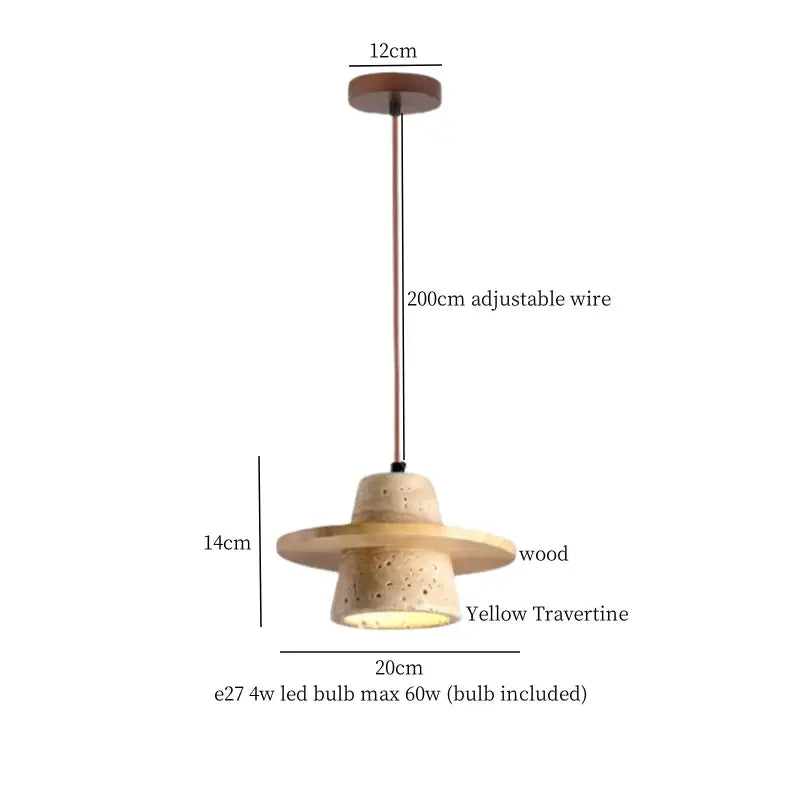 Decorbites led hanging lamp with warm yellow travertine shade and wooden base for kitchen cafe lighting