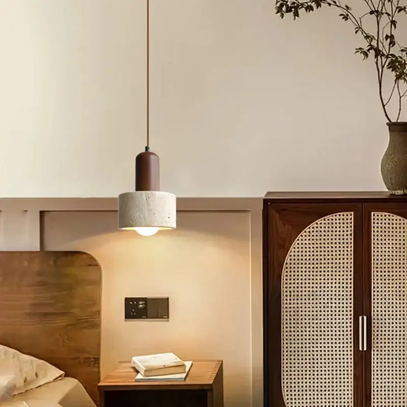 DecorBites led hanging lamp with matte brown cylindrical top and textured concrete shade for kitchen and cafe lighting