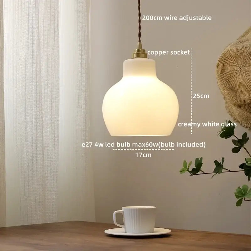 Creamy white glass decorbites led hanging lamp with copper socket and 200cm adjustable wire for modern interiors