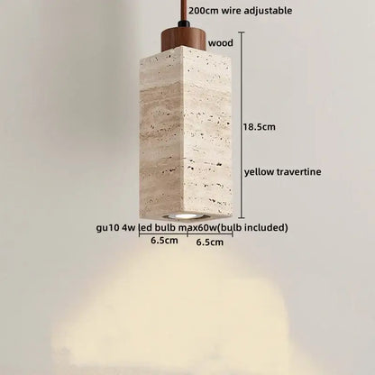 Decorbites led hanging lamp made of yellow travertine stone with wooden top and integrated gu10 led bulb for home decor