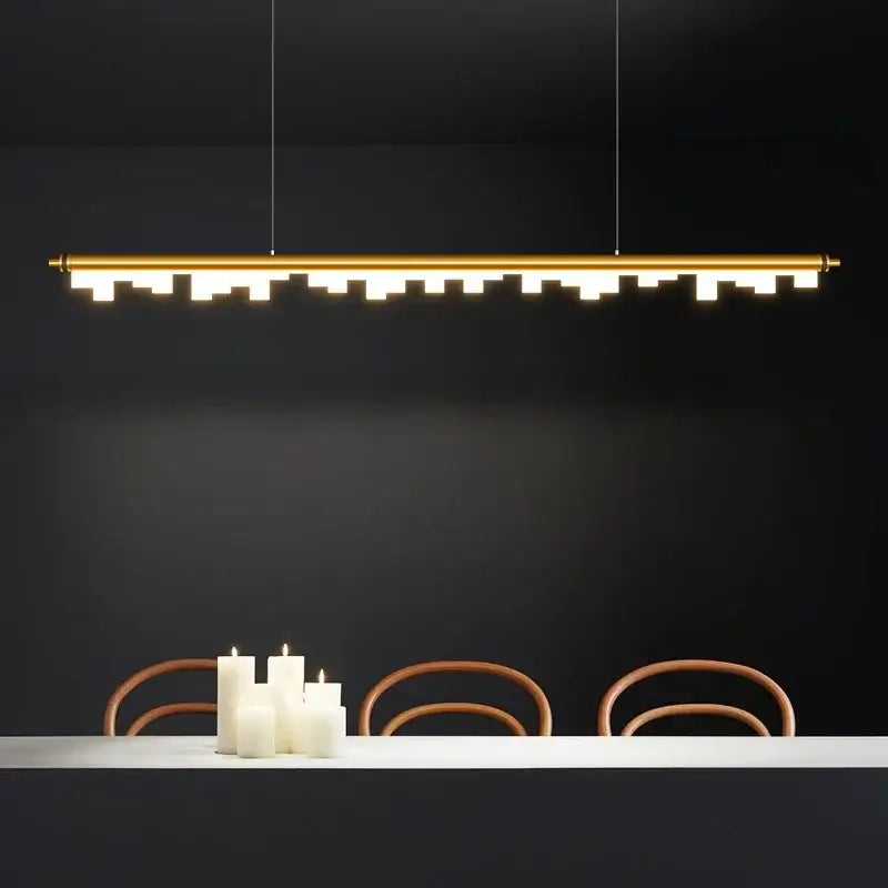 Gold-toned DecorBites LED hanging pendant lights with modern minimalist design and rectangular LED segments for home decor