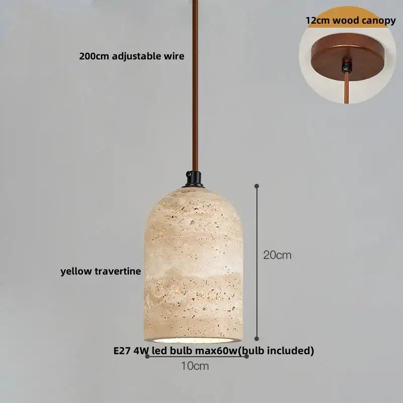 Decorbites led hanging yellow travertine pendant light with adjustable 20cm wire and copper-toned canopy