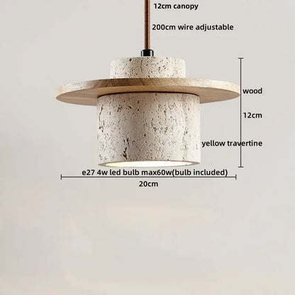 DecorBites led hanging pendant light with yellow travertine cylindrical body and adjustable copper wire suspension