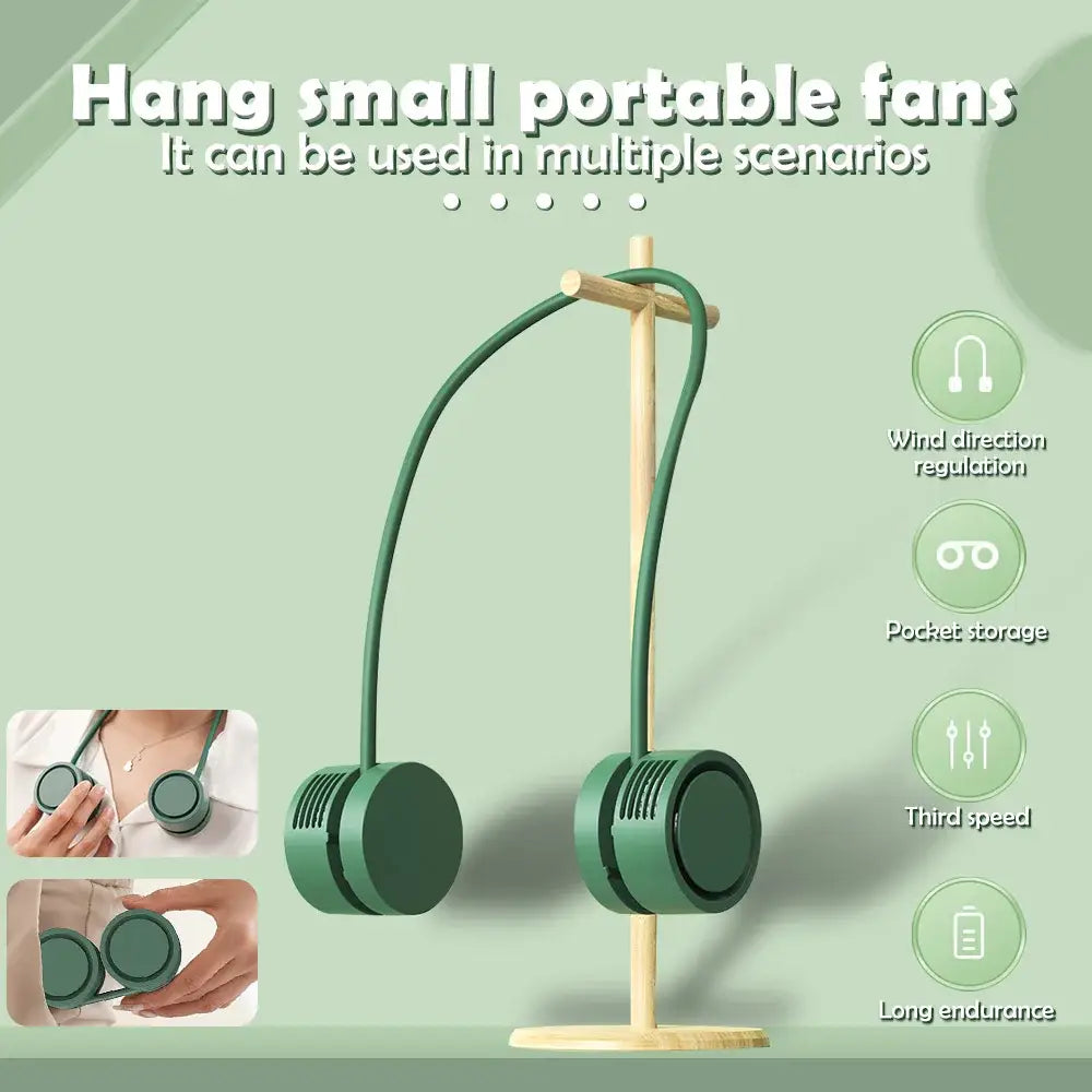 DecorBites™ green portable hanging fan with flexible necks and colorful atmosphere lights for night light use