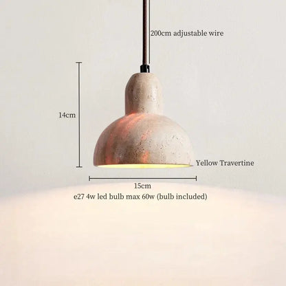 Yellow travertine pendant light with textured matte finish and 200cm adjustable wire decorbites led hanging pendant