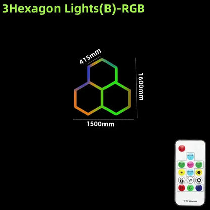 Decorbites led hex garage light with rgb three interlocking shapes and remote control for customizable lighting