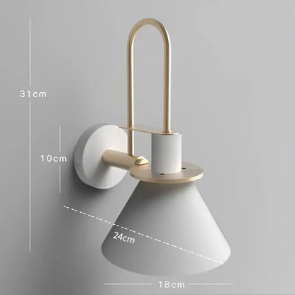 Minimalist decorbites led horn wall lamp with white conical shade and gold metal arm for modern home decor