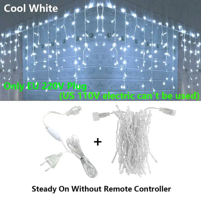 Decorbites™ led icicle string lights in cool white with steady-on feature and eu 230v plug for outdoor holiday decor