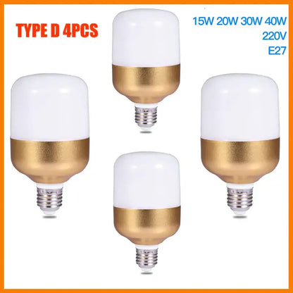 Set of four decorbites™ type d led bulbs with white translucent dome and gold band for indoor ceiling lamp use