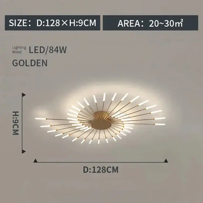 Golden metal DecorBites LED indoor ceiling light with LED bulbs in a radial sunburst design for modern decor