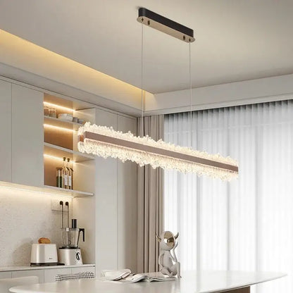 Modern rectangular decorbites led indoor chandelier lighting with black and gold fixture and cascading clear crystals for bedroom decor