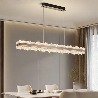 Modern rectangular decorbites led indoor chandelier with black top copper frame and clear crystals for bedroom lighting