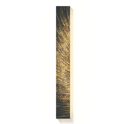 Tall slender decorbites led indoor wall lamp with golden light streaks on black background for living room and hotel decor