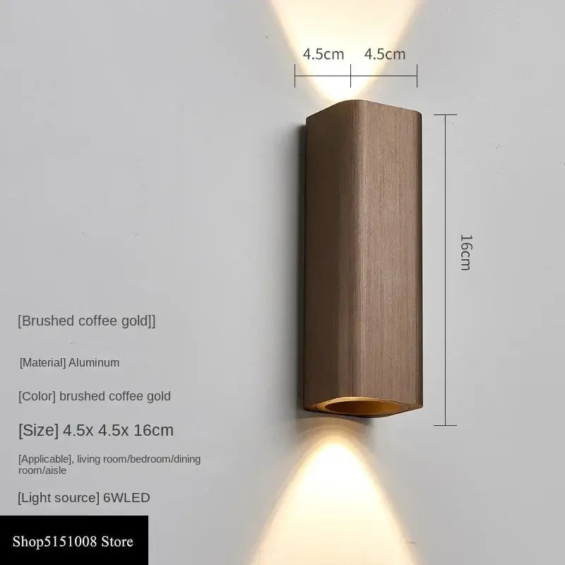 Brushed coffee gold aluminum decorbites led indoor wall lamp with sleek rectangular design and warm downward lighting