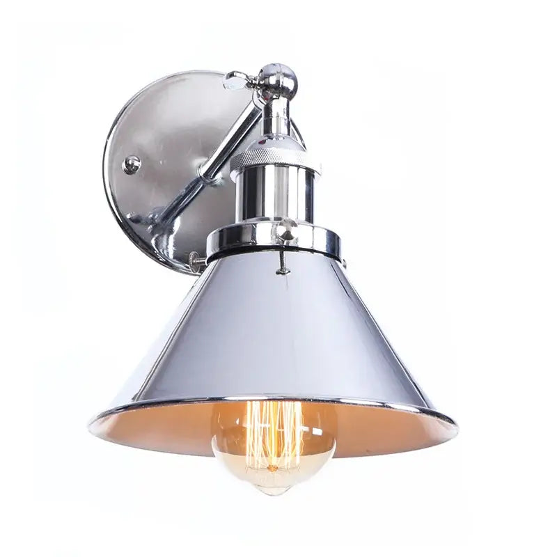 Chrome finished decorbites led indoor wall lamp with conical metal shade and exposed edison bulb for home decor