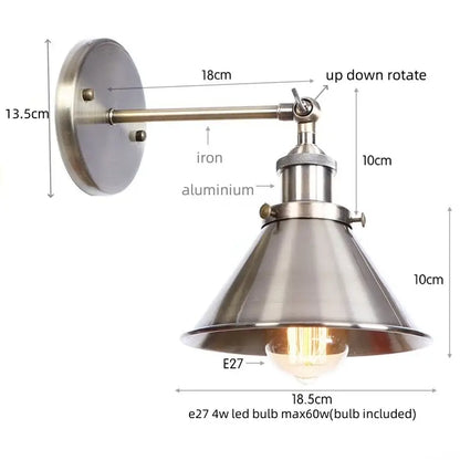 Industrial-style DecorBites LED indoor wall lamp in silver with brushed metal finish and adjustable iron aluminum arm