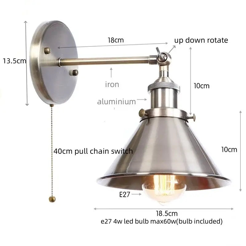 Industrial-style decorbites led indoor wall lamp silver with brushed metal finish adjustable arm for bathroom mirror decor