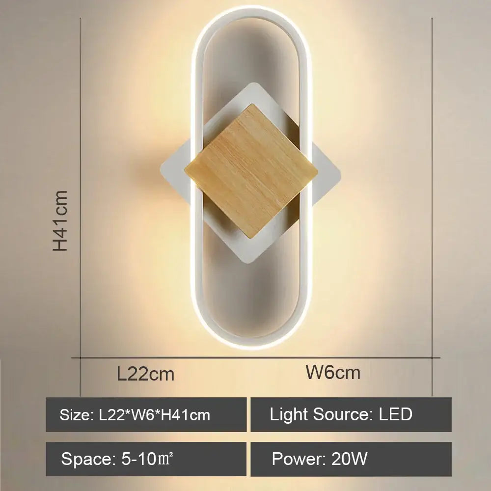 Modern white decorbites led indoor wall light with wooden square accent and sleek minimalist sconce design for home lighting