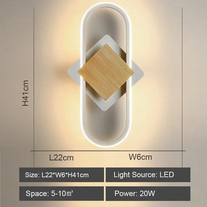 Modern white decorbites led indoor wall light with wooden square accent and sleek minimalist sconce design for home lighting